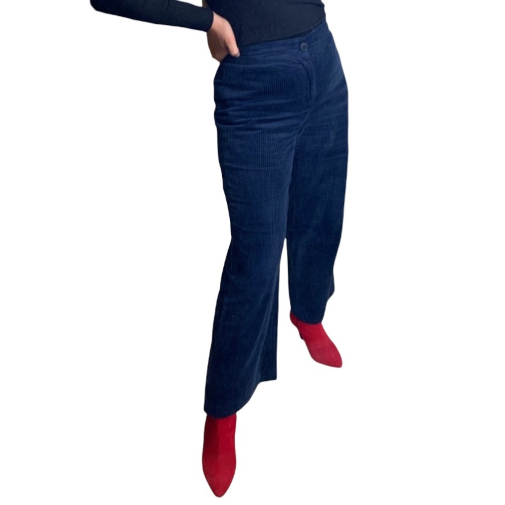 Wide Leg high rise corduroy pants navy blue color